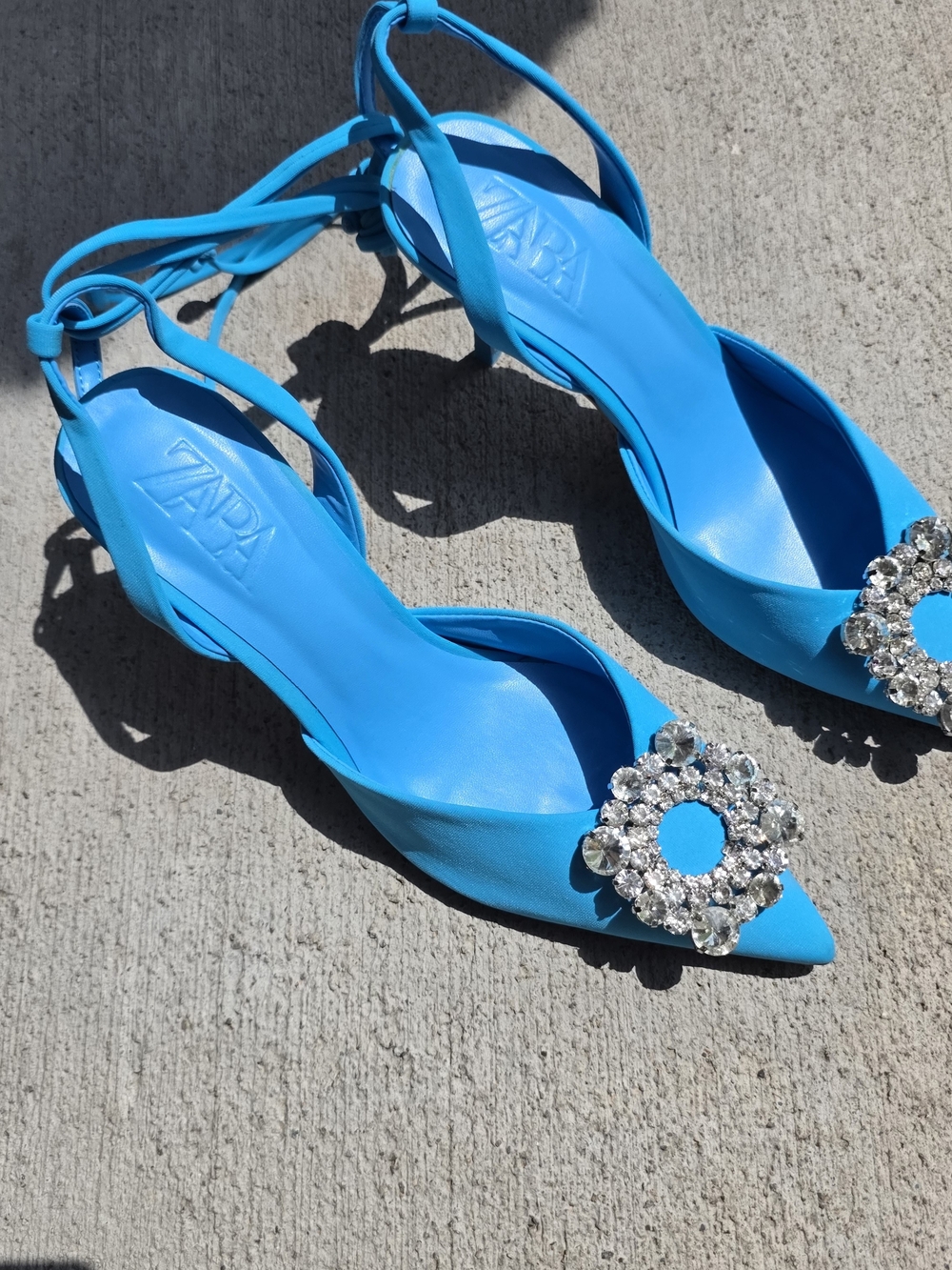 Zara Bright Blue Crystal Embellished Pointed Toe Slingbacks